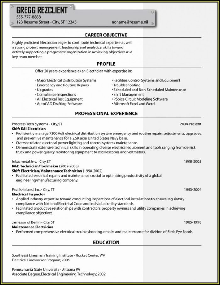 Electrician Resume Template Free Electrician Resume Template Free