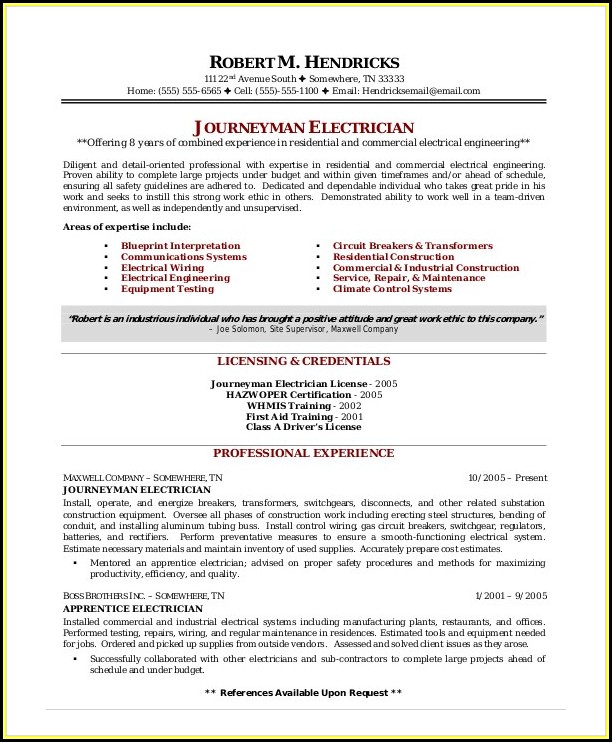 Electrician Resume Template Microsoft Word Electrician Resume Template Microsoft Word