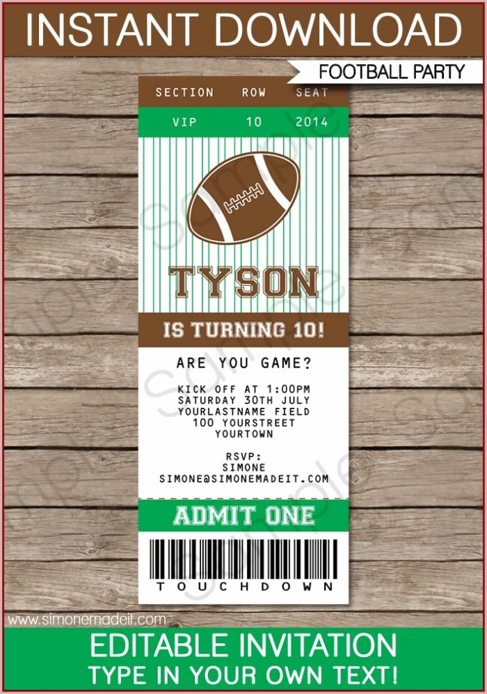Football Ticket Invitation Template Free Football Ticket Invitation Template Free