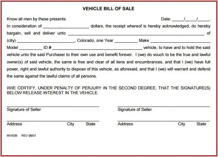 Free Bill Of Sale Template Colorado Free Bill Of Sale Template Colorado