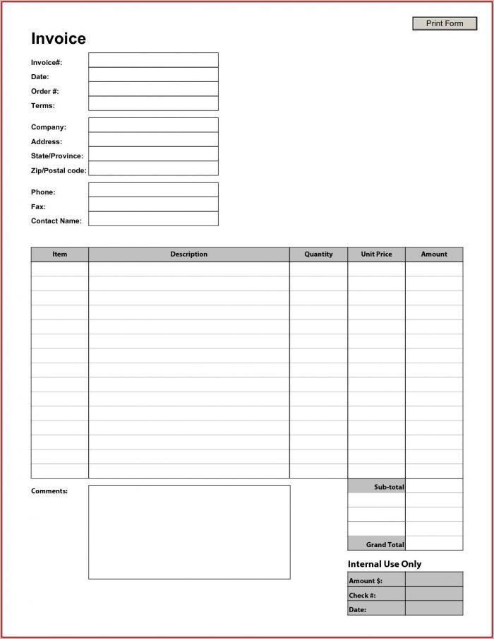 Free Blank Invoice Template Printable Free Blank Invoice Template Printable