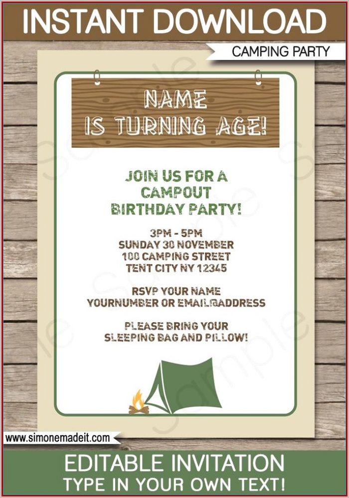 Free Camping Birthday Party Invitation Templates Free Camping Birthday Party Invitation Templates
