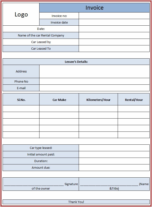 Free Car Rental Invoice Template Excel Free Car Rental Invoice Template Excel