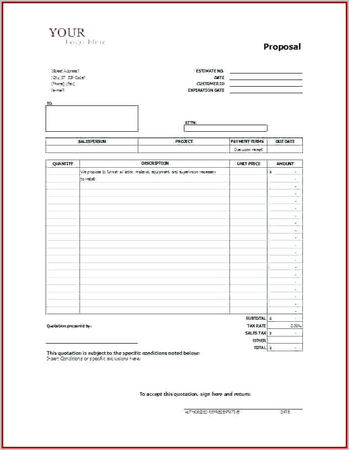 Free Construction Bid Template Free Construction Bid Template
