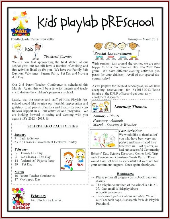 Free Editable Preschool Newsletter Templates For Word Free Editable Preschool Newsletter Templates For Word