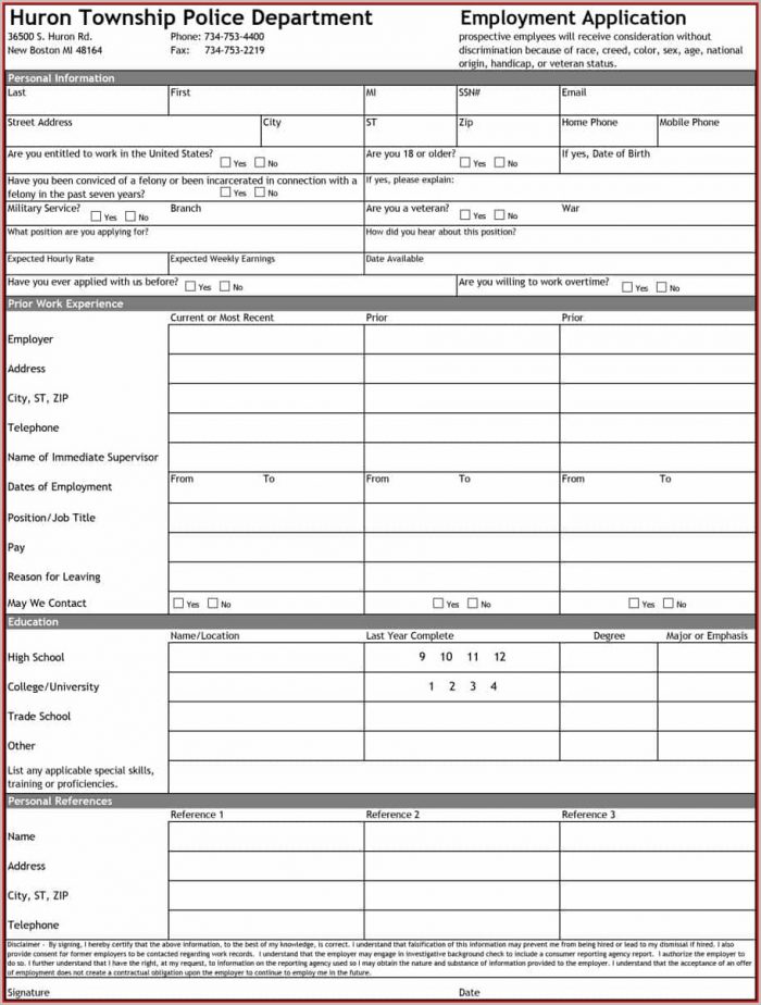 Free Employment Application Template Free Employment Application Template