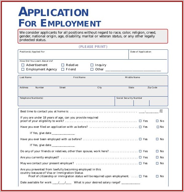 Free Employment Application Template Word Free Employment Application Template Word