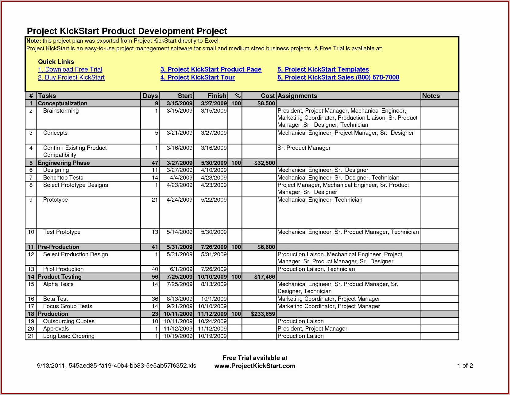 free excel project management