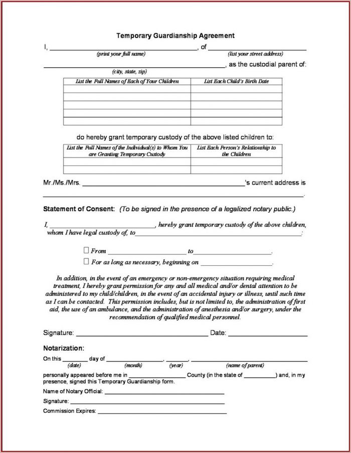 Temporary Guardianship Forms Temporary Guardianship Forms