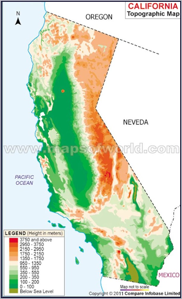 Topographic Map Of California With Cities Topographic Map Of California With Cities