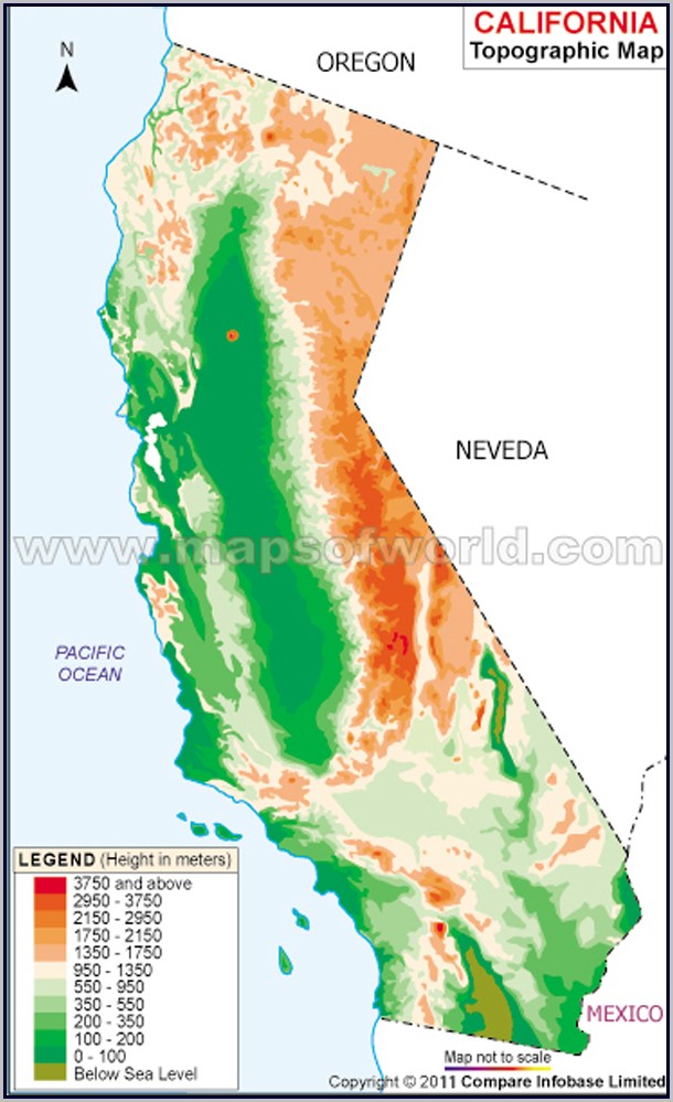 Topographical Map Of California Topographical Map Of California