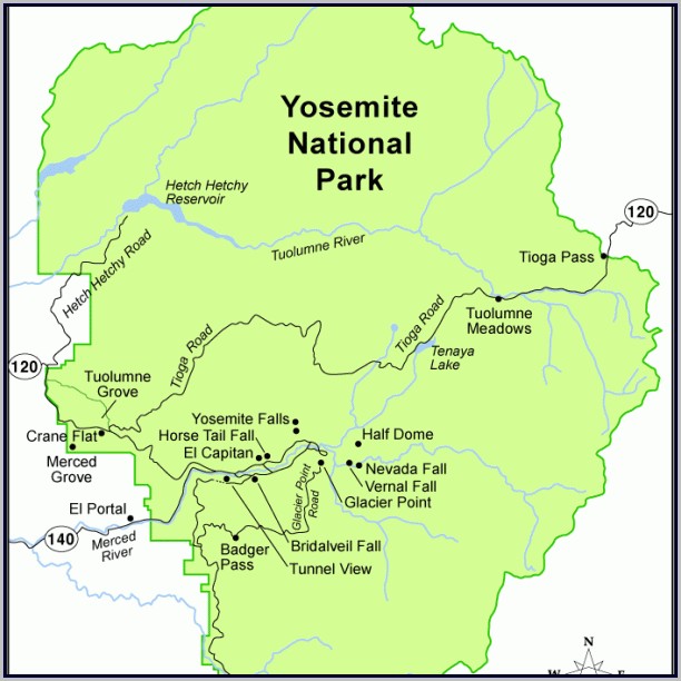Yosemite National Park Lodging Map Yosemite National Park Lodging Map