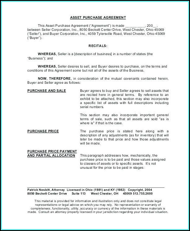 Asset Purchase Contract Template Asset Purchase Contract Template