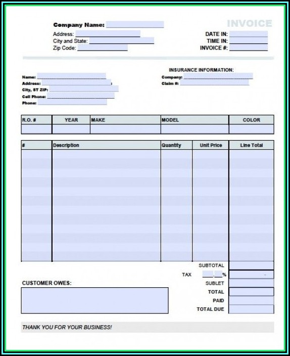 Auto Repair Invoice Example Auto Repair Invoice Example