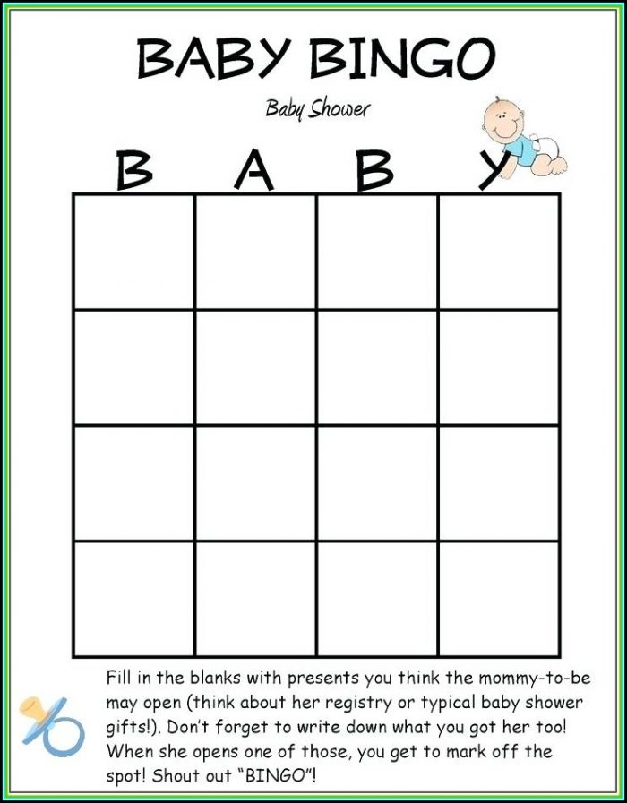 Baby Shower Bingo Template Blank Baby Shower Bingo Template Blank