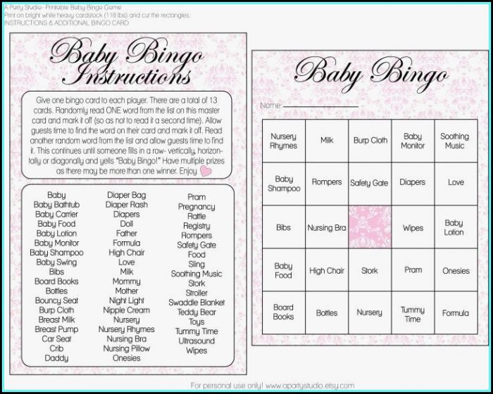 Baby Shower Bingo Template Girl Baby Shower Bingo Template Girl