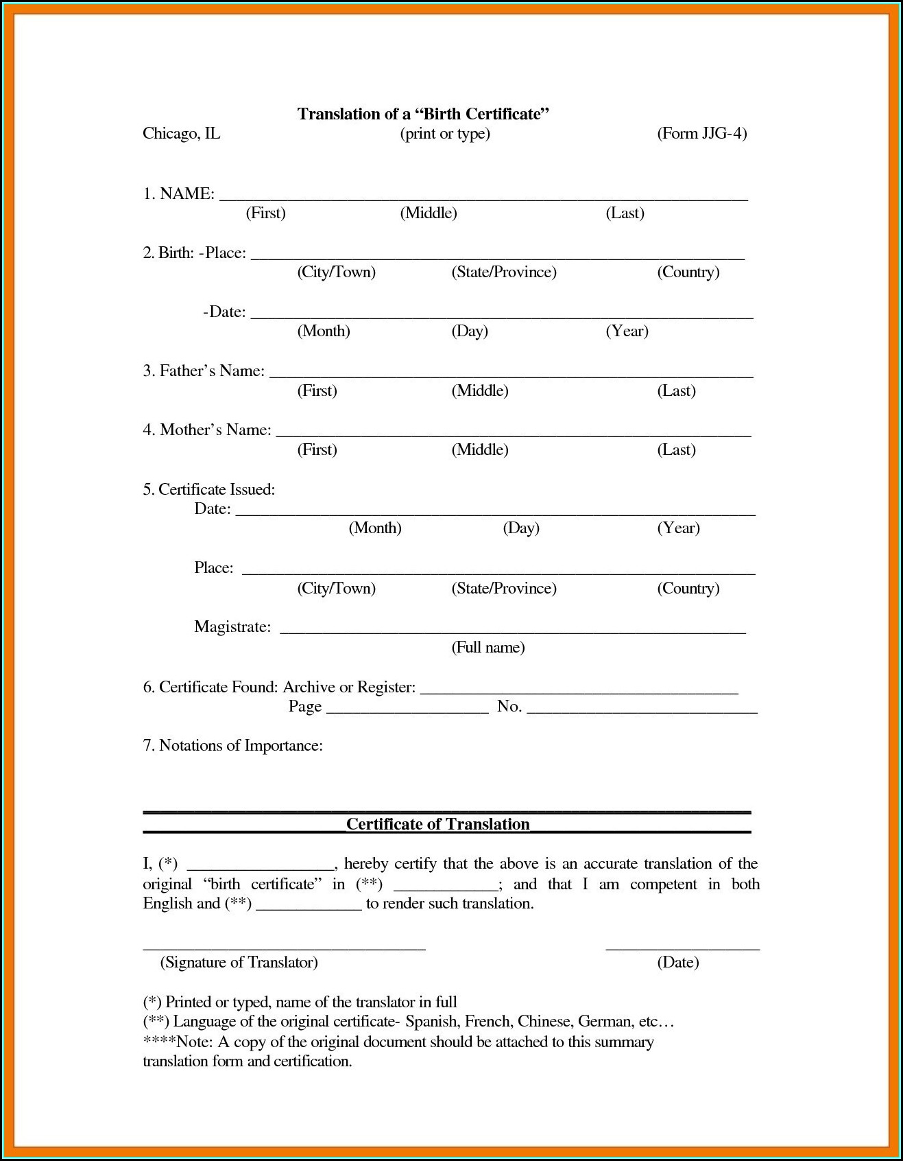 Birth Certificate Translation Template Uscis  Popular In Spanish To English Birth Certificate Translation Template