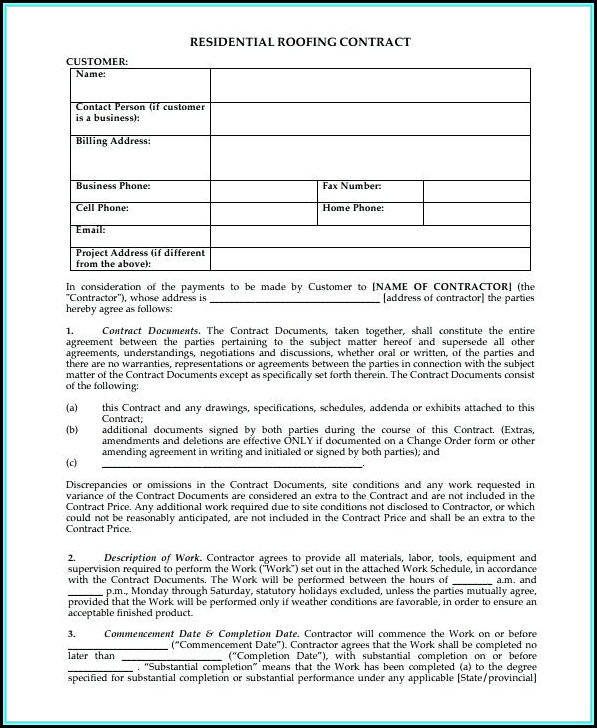 Blank Roofing Contract Template Blank Roofing Contract Template