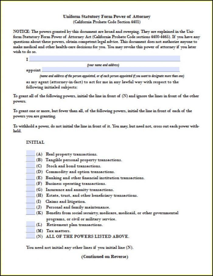 Durable Financial Power Of Attorney California Form Durable Financial Power Of Attorney California Form