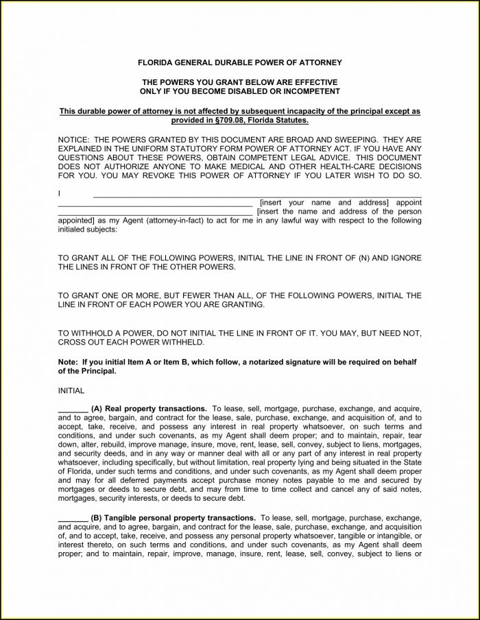 Durable Financial Power Of Attorney Form Florida Durable Financial Power Of Attorney Form Florida