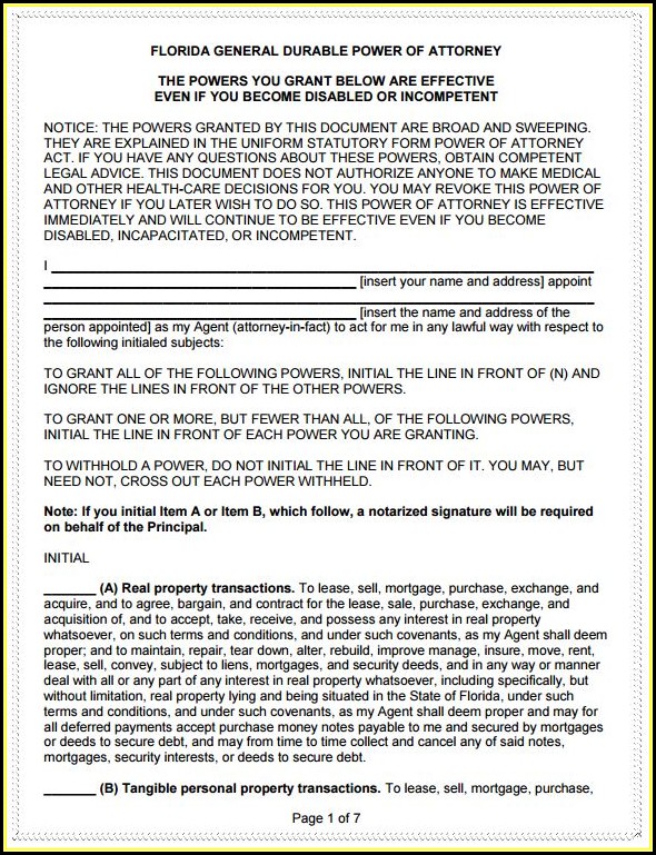 Durable Power Of Attorney Form Florida Free Download Durable Power Of Attorney Form Florida Free Download