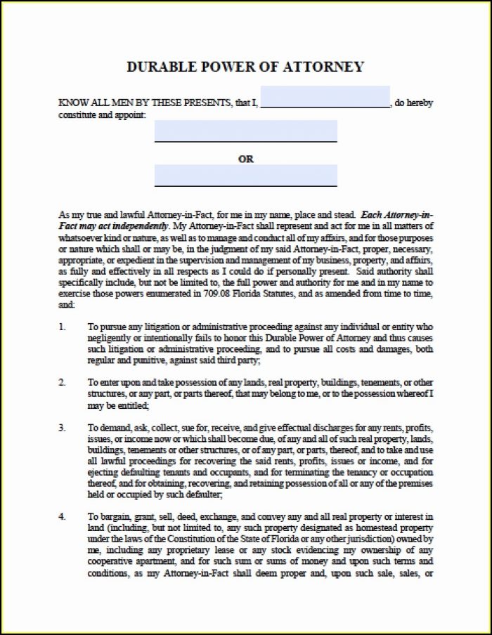Durable Power Of Attorney Form Florida Medical Durable Power Of Attorney Form Florida Medical