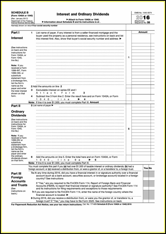 Fillable Form 1040 Schedule B Fillable Form 1040 Schedule B