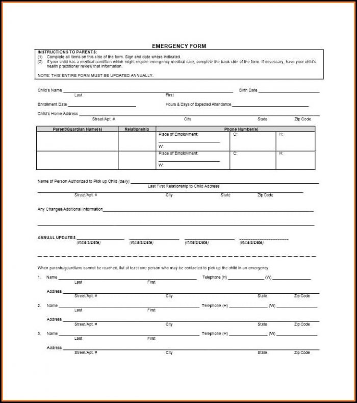Emergency Contact Medical Information Form Template Emergency Contact Medical Information Form Template