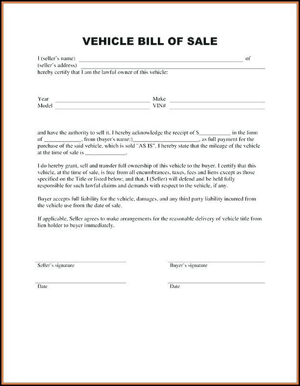 Free Auto Bill Of Sale Form Template Free Auto Bill Of Sale Form Template