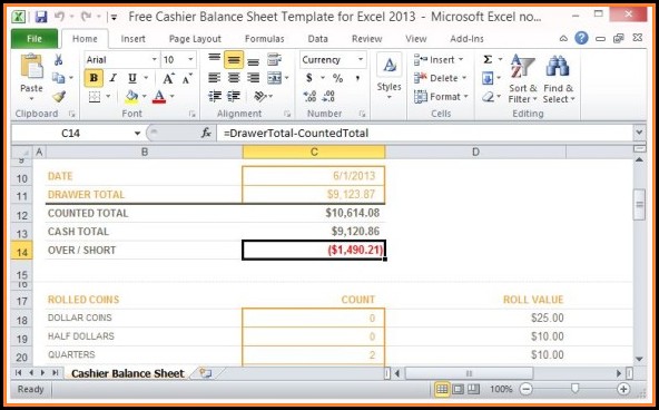 Free Cashier Balance Sheet Template For Excel 2013 Free Cashier Balance Sheet Template For Excel 2013