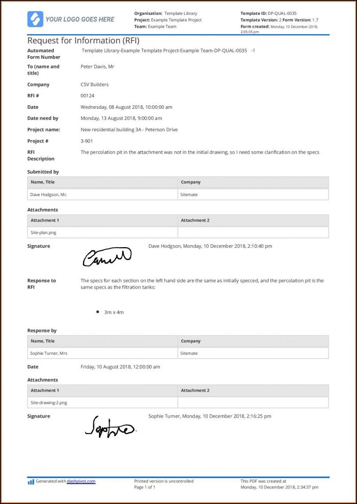 Free Construction Rfi Template Word Free Construction Rfi Template Word