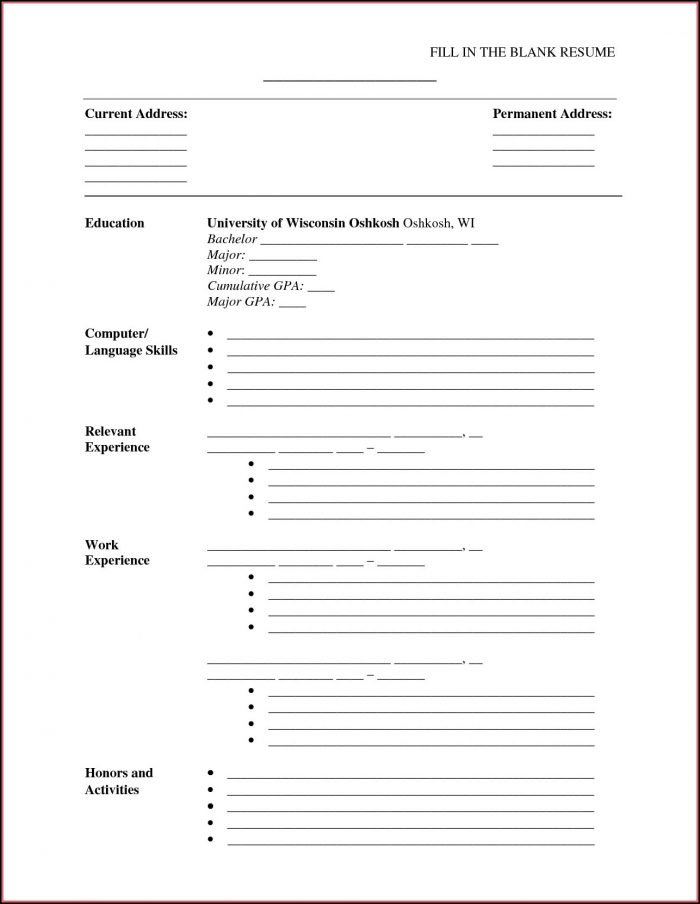 Free Fill In The Blank Printable Resume Free Fill In The Blank Printable Resume