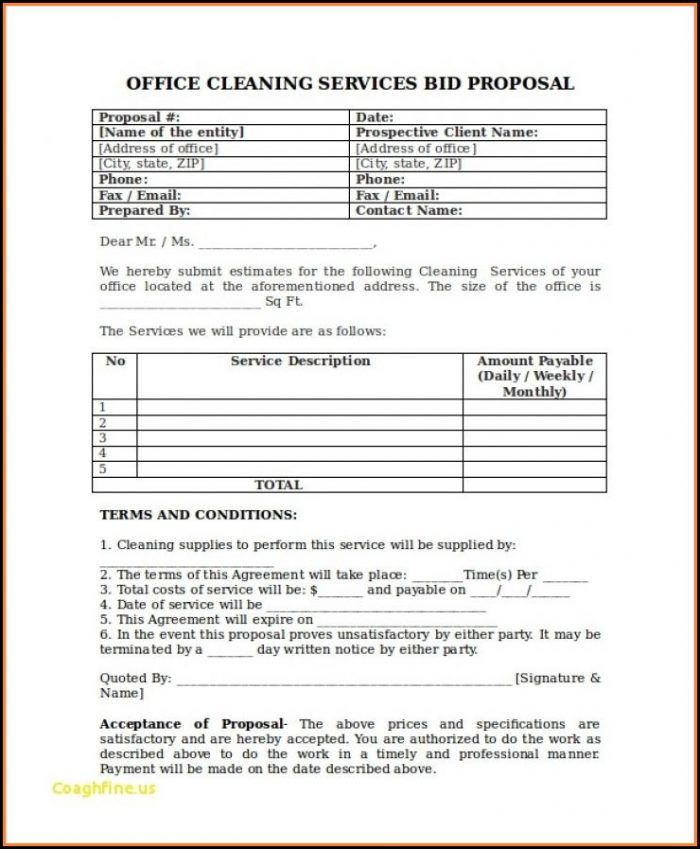 Free Janitorial Bid Proposal Template Free Janitorial Bid Proposal Template
