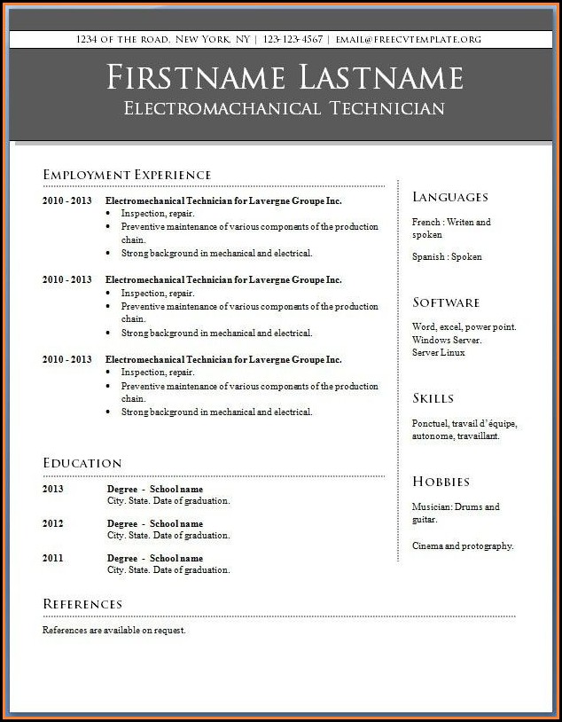 Free Microsoft Word Resume Template Free Microsoft Word Resume Template