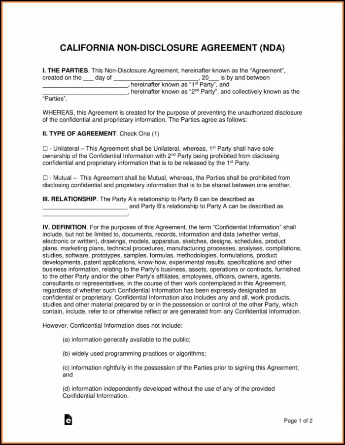 Sample Cover Letter For Non Disclosure Agreement Free Non Disclosure Agreement Template California
