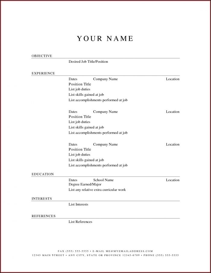Free Printable Blank Resume Template Free Printable Blank Resume Template