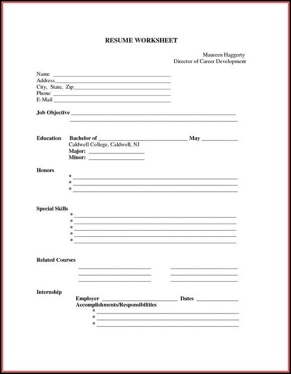 Free Printable Blank Resume Free Printable Blank Resume