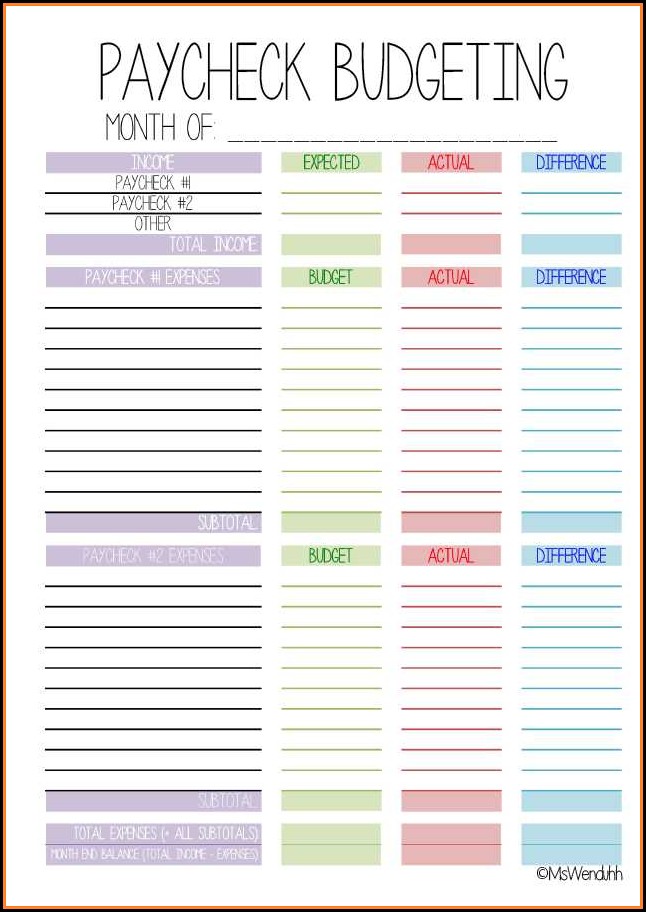 No cost Printable Paycheck Funds Template - Template 2 image relating to Paycheck Budget Printable titled Absolutely free Printable Paycheck Price range Template - Template 2