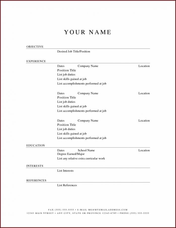 Free Printable Template Resume Free Printable Template Resume