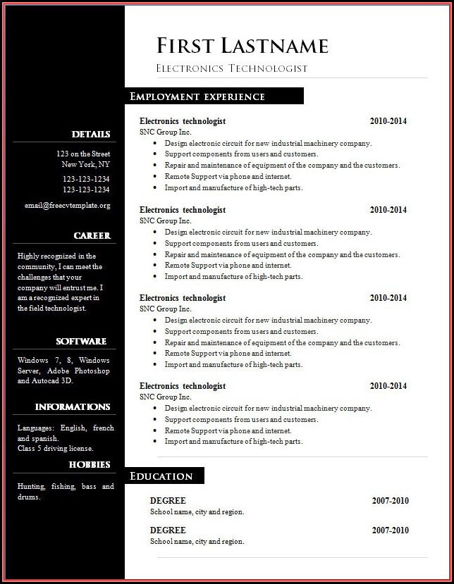Free Resume Template Microsoft Word Download Free Resume Template Microsoft Word Download