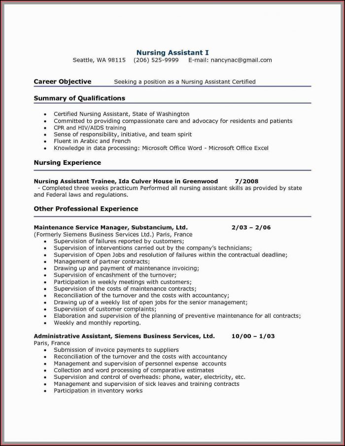 Free Resume Templates For Certified Nursing Assistant Free Resume Templates For Certified Nursing Assistant