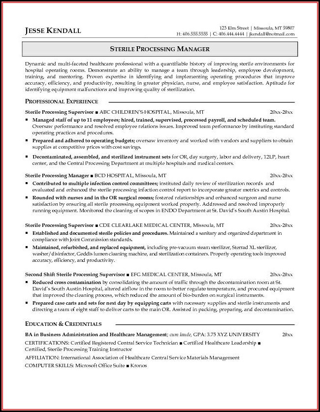 Free Sample Resume For Sterile Processing Technician Free Sample Resume For Sterile Processing Technician