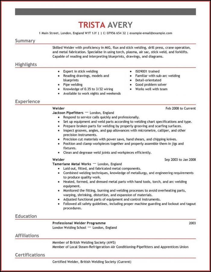 Free Welding Resume Examples Free Welding Resume Examples