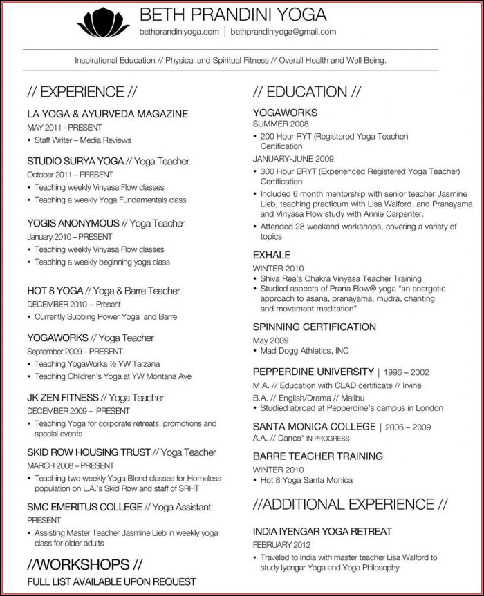 Free Yoga Teacher Resume Template Free Yoga Teacher Resume Template