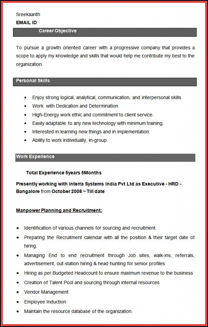Hr Executive Resume Formats Hr Executive Resume Formats