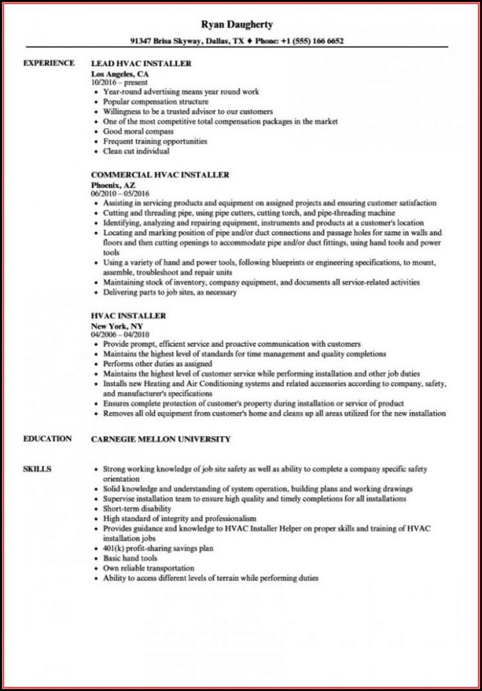 Hvac Installer Resume Template Hvac Installer Resume Template