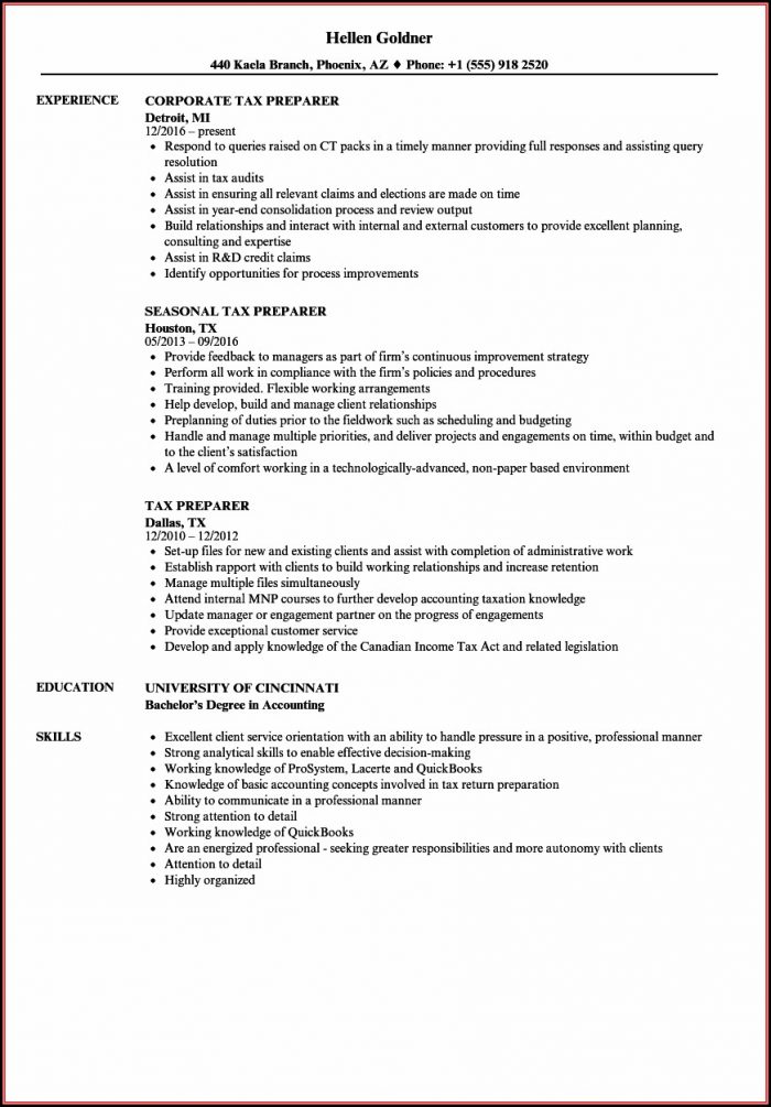 Income Tax Preparer Resume Sample Income Tax Preparer Resume Sample