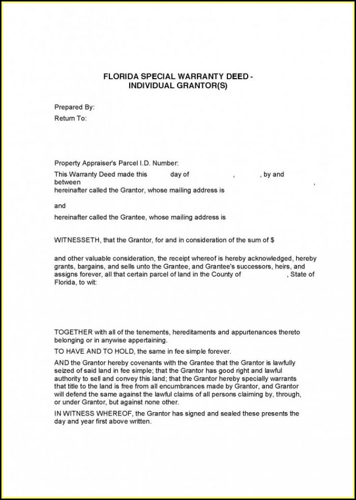 Florida Special Warranty Deed Form Florida Special Warranty Deed Form