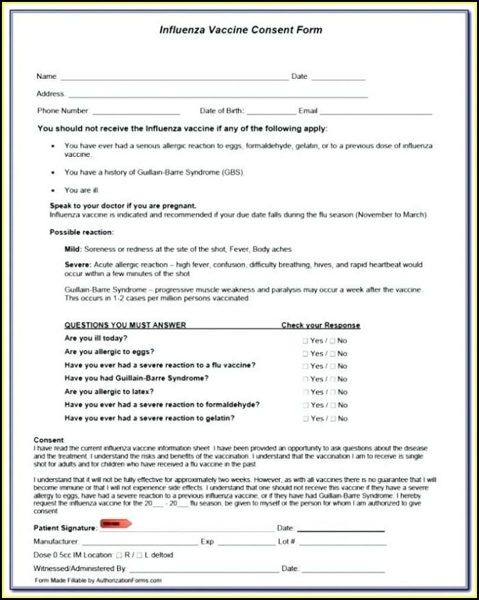 Flu Shot Consent Form Template Flu Shot Consent Form Template
