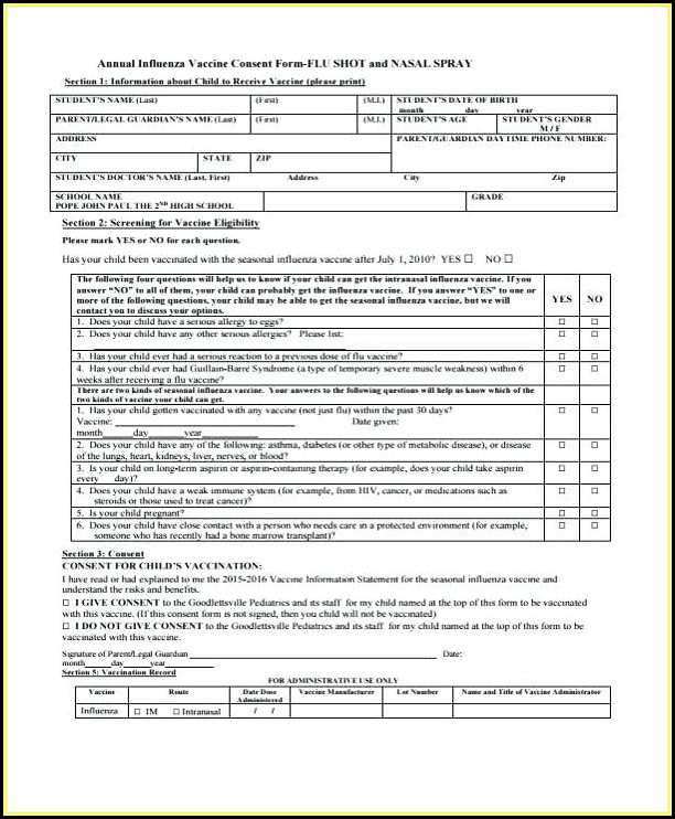 Flu Vaccine Consent Form Template Flu Vaccine Consent Form Template